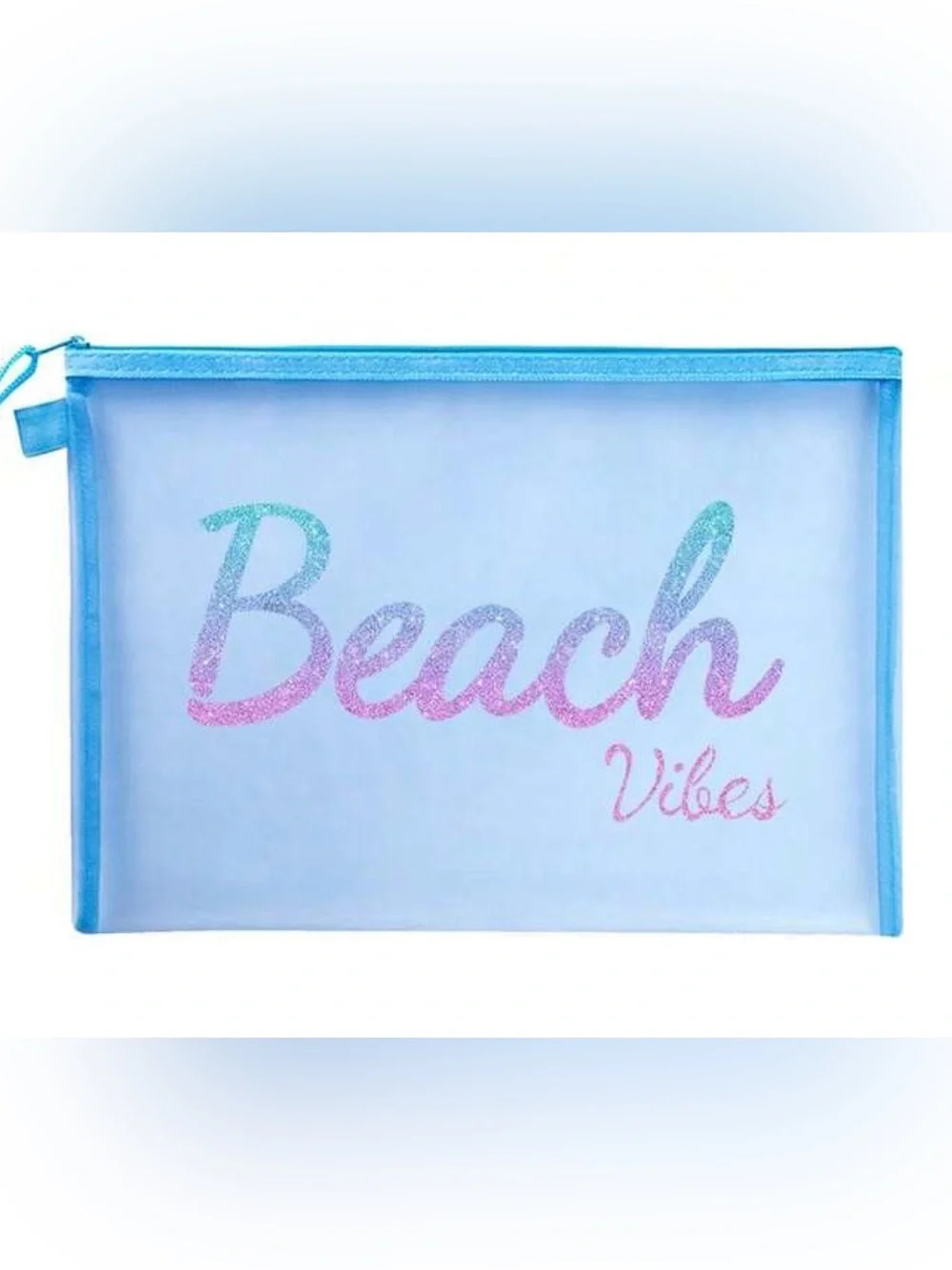 🏝️ Blue Mesh Beach Vibes Glitter Ombre Travel Case